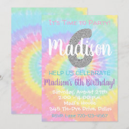 Invitación de cumpleaños de Tie Dye 6º cumpleaños