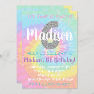 Invitación de cumpleaños de Tie Dye 6º cumpleaños
