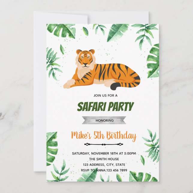 Invitación de cumpleaños de Tiger (Anverso)