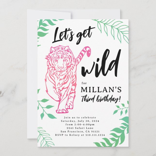 Invitación de cumpleaños de Tigre Let's Get Wild (Anverso)