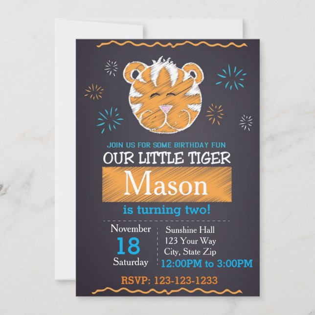 Invitación de cumpleaños de tigres (Anverso)