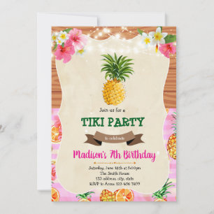 Invitación de cumpleaños de Tiki luau pineapple