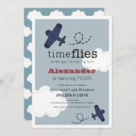 Invitación de cumpleaños de Time Flies Airplane Bl