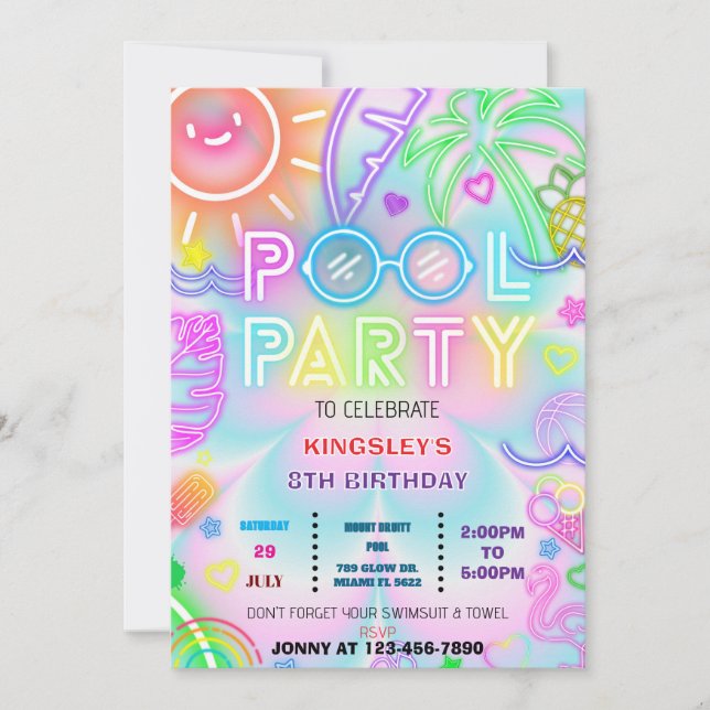 invitación de cumpleaños de tintes de fiesta pool  (Anverso)