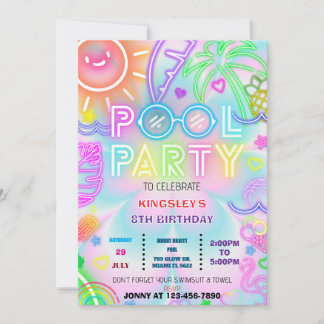 invitación de cumpleaños de tintes de fiesta pool 