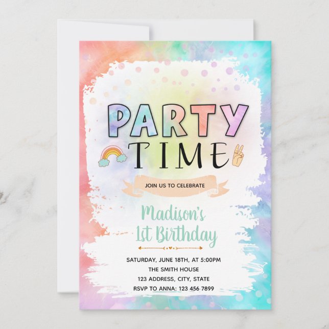 invitación de cumpleaños de tintes de tiempo de fi (Anverso)