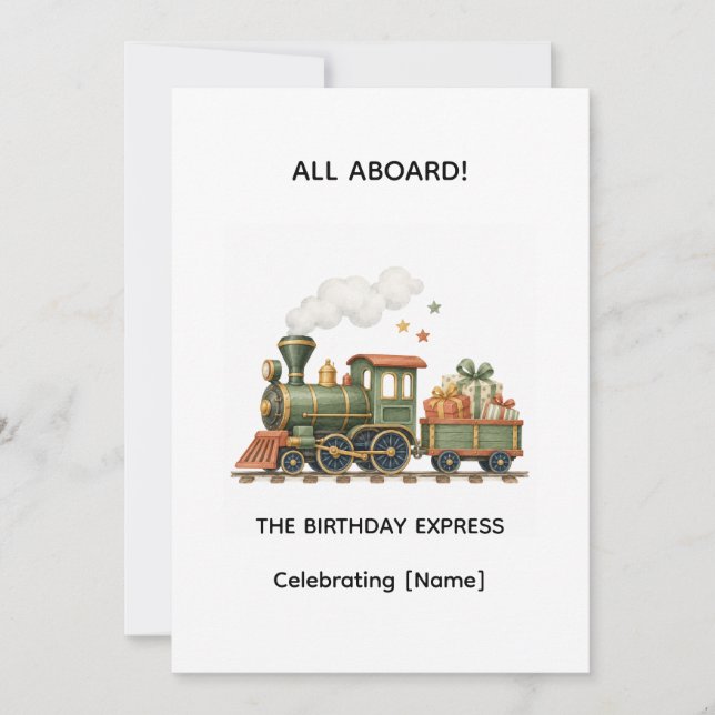 Invitación de cumpleaños de Tiny Tracks Train (Anverso)