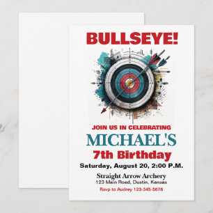 Invitación de cumpleaños de tiro con arco en el bl