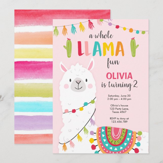 Invitación de cumpleaños de toda la Llama Fun Fies (Anverso / Reverso)
