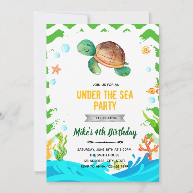 Invitación de cumpleaños de tortuga (Anverso)