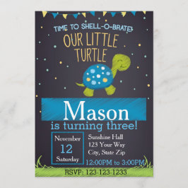 Invitación de cumpleaños de tortuga (azul)