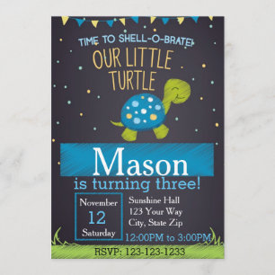 Invitación de cumpleaños de tortuga (azul)