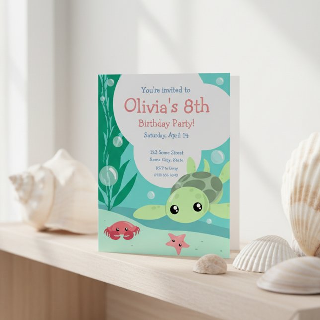 Invitación de cumpleaños de tortuga marina (Subido por el creador)