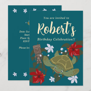 Invitación de cumpleaños de tortuga marina de dibu
