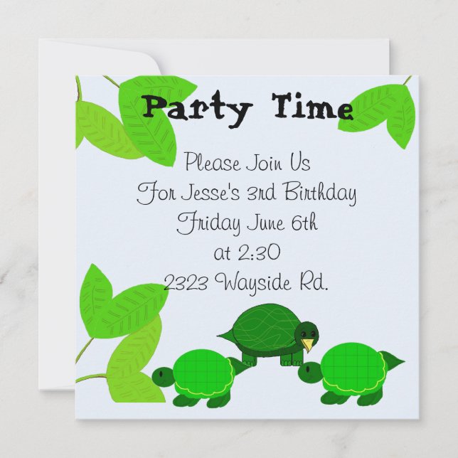 Invitación de cumpleaños de Tortuga Verde (Anverso)