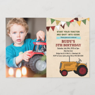 INVITACIÓN DE CUMPLEAÑOS DE TRACTOR ANTIGUO PARA C