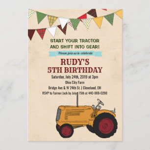 INVITACIÓN DE CUMPLEAÑOS DE TRACTOR ANTIGUO PARA C