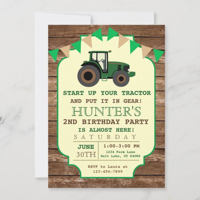 Invitación de cumpleaños de tractor, cumpleaños de (Anverso)