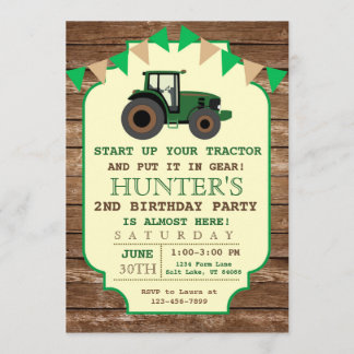 Invitación de cumpleaños de tractor, cumpleaños de