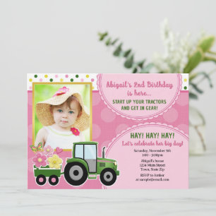Invitación de cumpleaños de Tractor Girl tarjeta d
