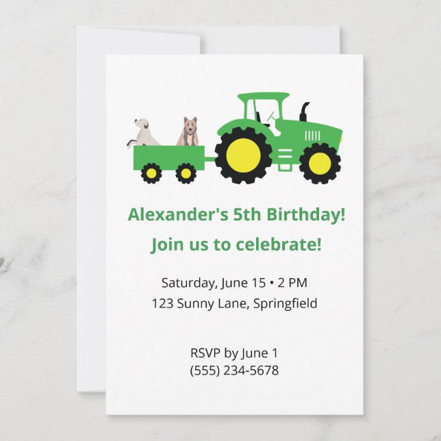 Invitación de cumpleaños de tractor • Invitación e (Anverso)
