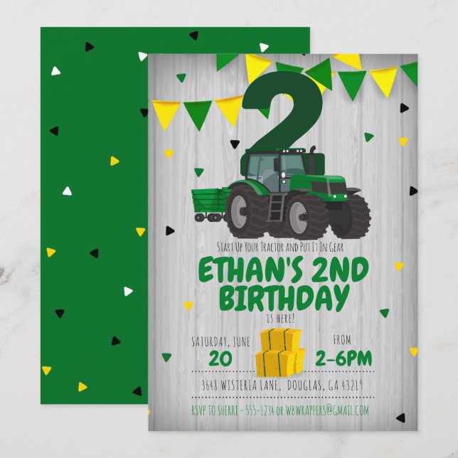 Invitación de cumpleaños de Tractor para cualquier (Anverso / Reverso)