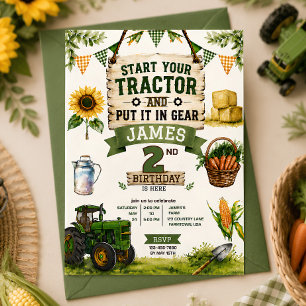 Invitación de cumpleaños de Tractor Personalizada 