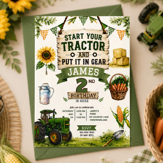 Invitación de cumpleaños de Tractor Personalizada
