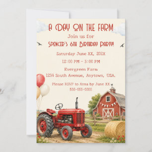 Invitación de cumpleaños de tractor rojo acuarela 