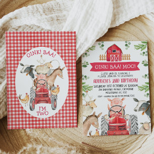 Invitación de cumpleaños de Tractor Rojo y Granja
