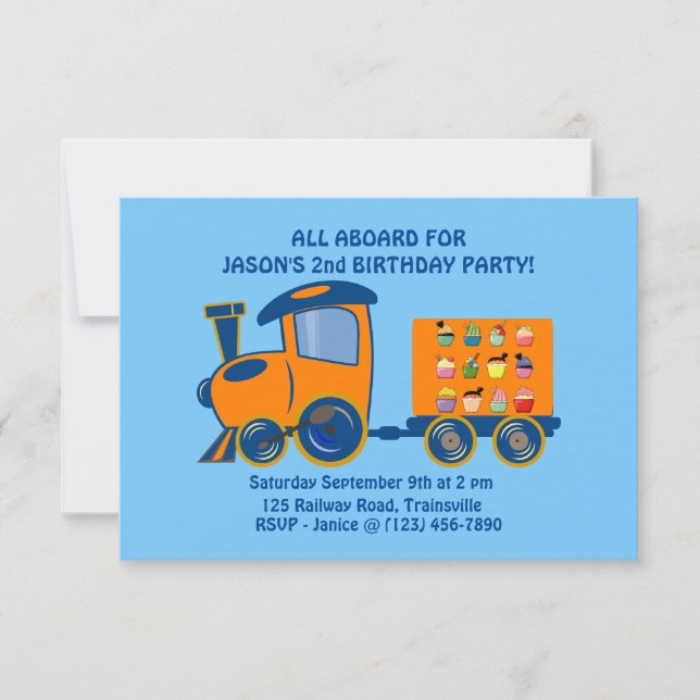 Invitación de cumpleaños de Train themed Boy (Anverso)