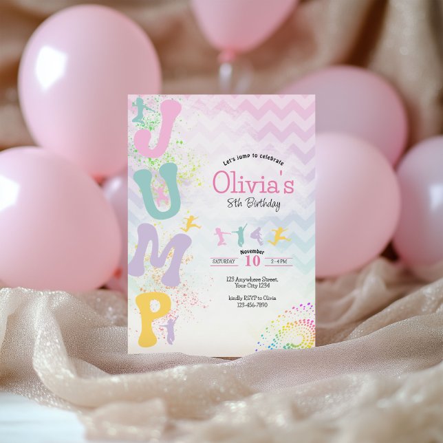 Invitación de cumpleaños de trampolín de saltos (Subido por el creador)