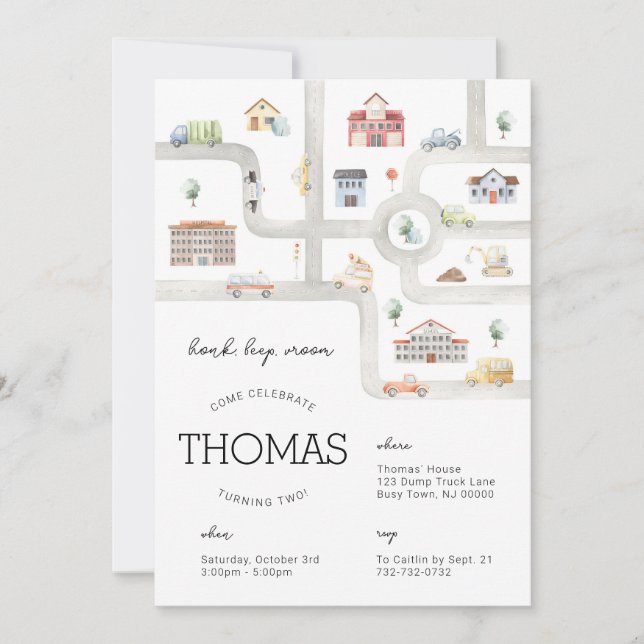 Invitación de cumpleaños de transporte (Anverso)