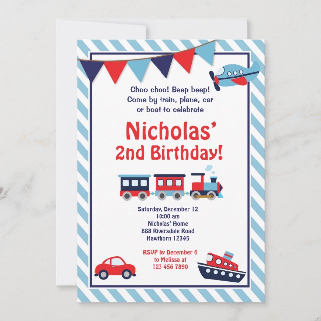Invitación de cumpleaños de transporte / Invitació (Anverso)