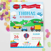 Invitación de cumpleaños de transporte para niño