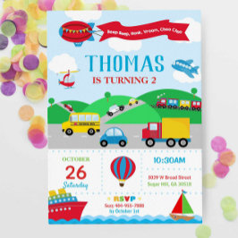 Invitación de cumpleaños de transporte para niño