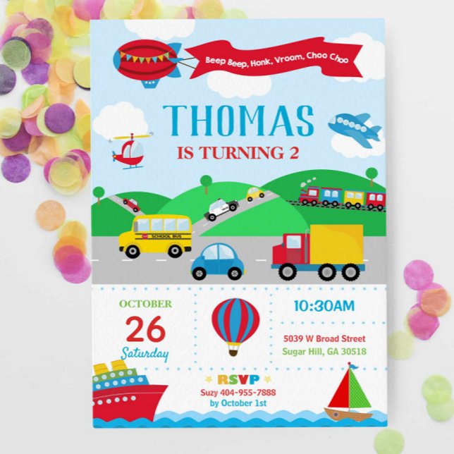 Invitación de cumpleaños de transporte para niño (Subido por el creador)