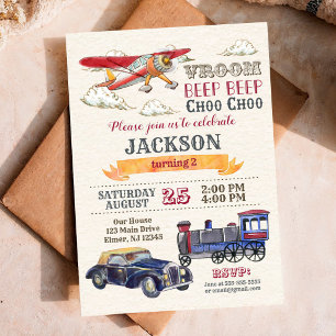 Invitación de cumpleaños de transporte vintage / N