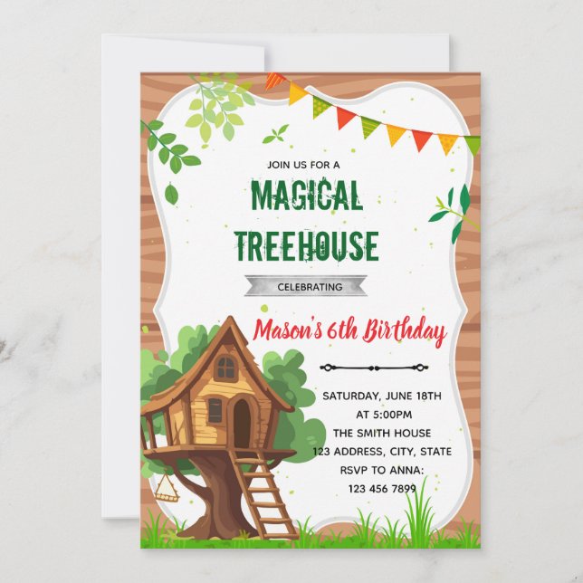 Invitación de cumpleaños de Treehouse (Anverso)