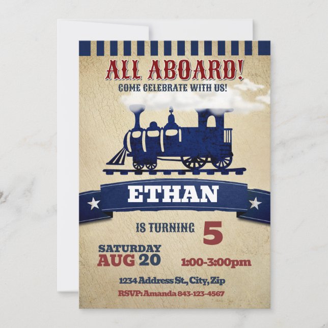 Invitación de cumpleaños de tren (Anverso)