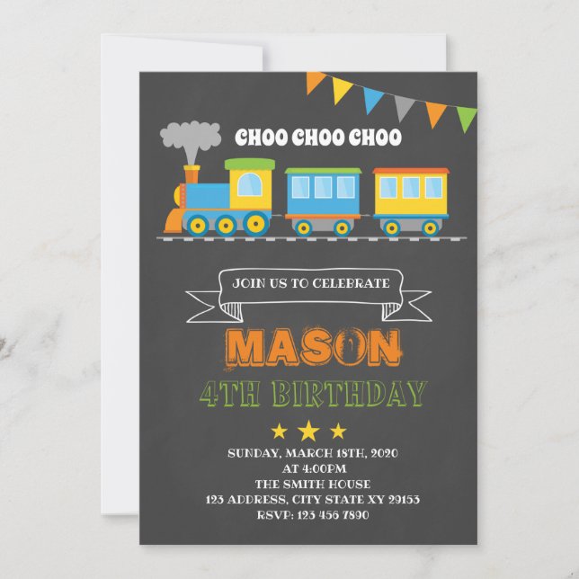 Invitación de cumpleaños de tren adorable (Anverso)