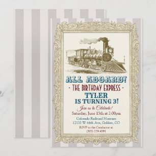 INVITACIÓN DE CUMPLEAÑOS DE TREN ANTIGUO PARA CUAL