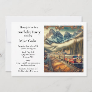 Invitación de cumpleaños de tren con acuarela vint