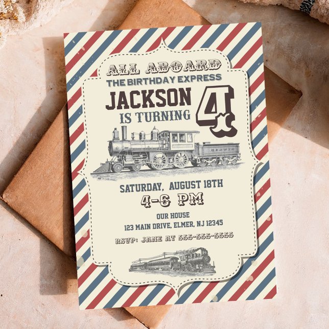 Invitación de cumpleaños de tren Invitaciones vint (Subido por el creador)