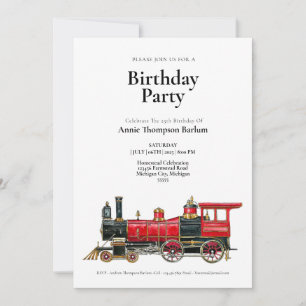 Invitación de cumpleaños de tren vintage estético