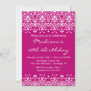 Invitación de cumpleaños de Trendy Damask Sweet