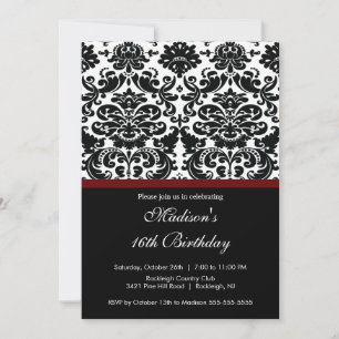 Invitación de cumpleaños de Trendy Damask Sweet