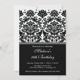 Invitación de cumpleaños de Trendy Damask Sweet