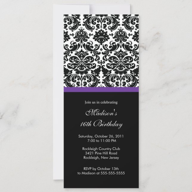 Invitación de cumpleaños de Trendy Damask Sweet (Anverso)