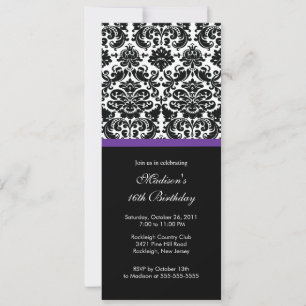 Invitación de cumpleaños de Trendy Damask Sweet